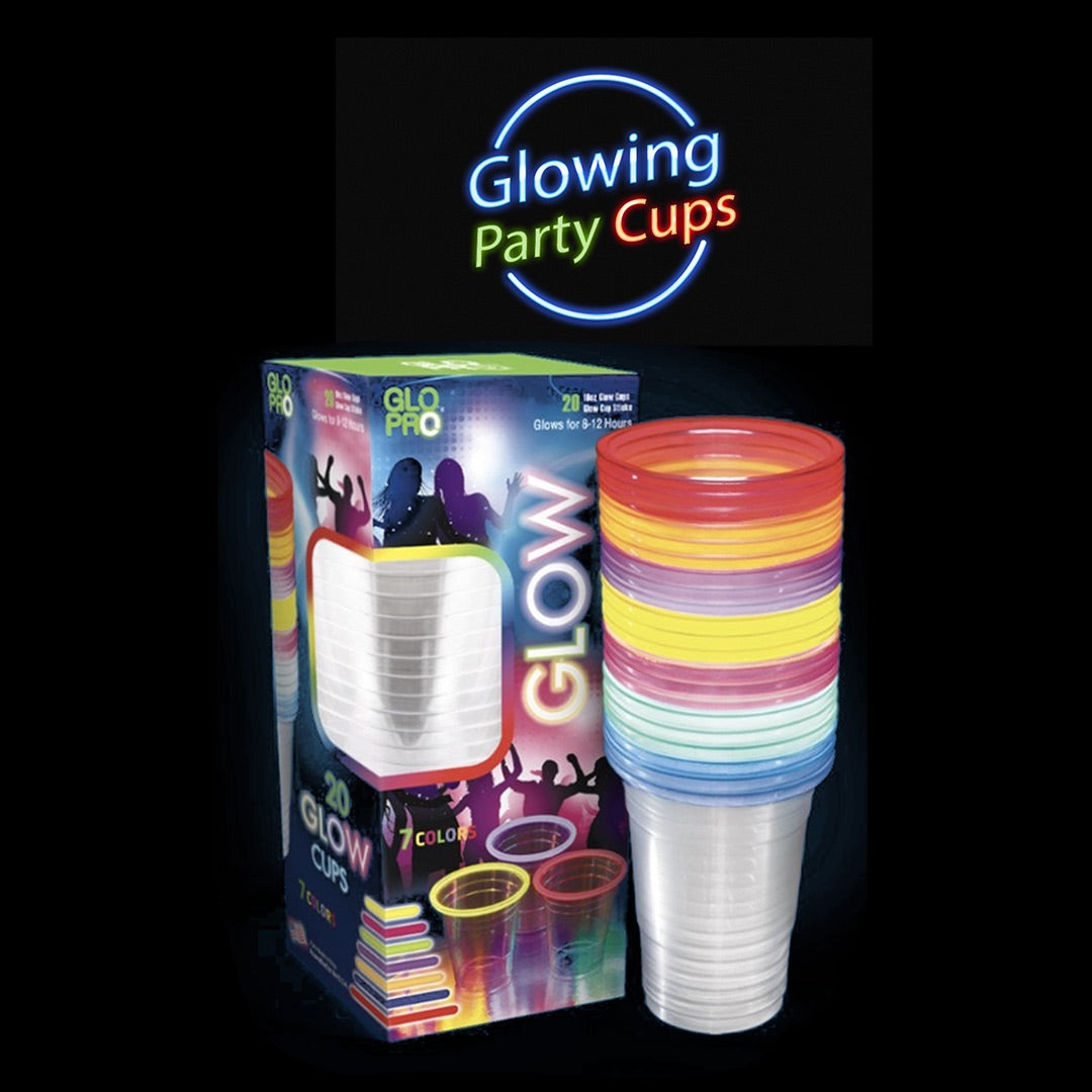 [36 Pack] Glow Cups with Multi Color Neon Glow Sticks for Parties - Clear Plastic Glowing Party Cups - Glow in The Dark Party Supplies - Glow in The